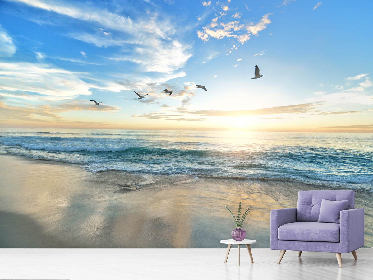 photo-wallpaper-the-seagulls-and-the-sea-at-sunrise