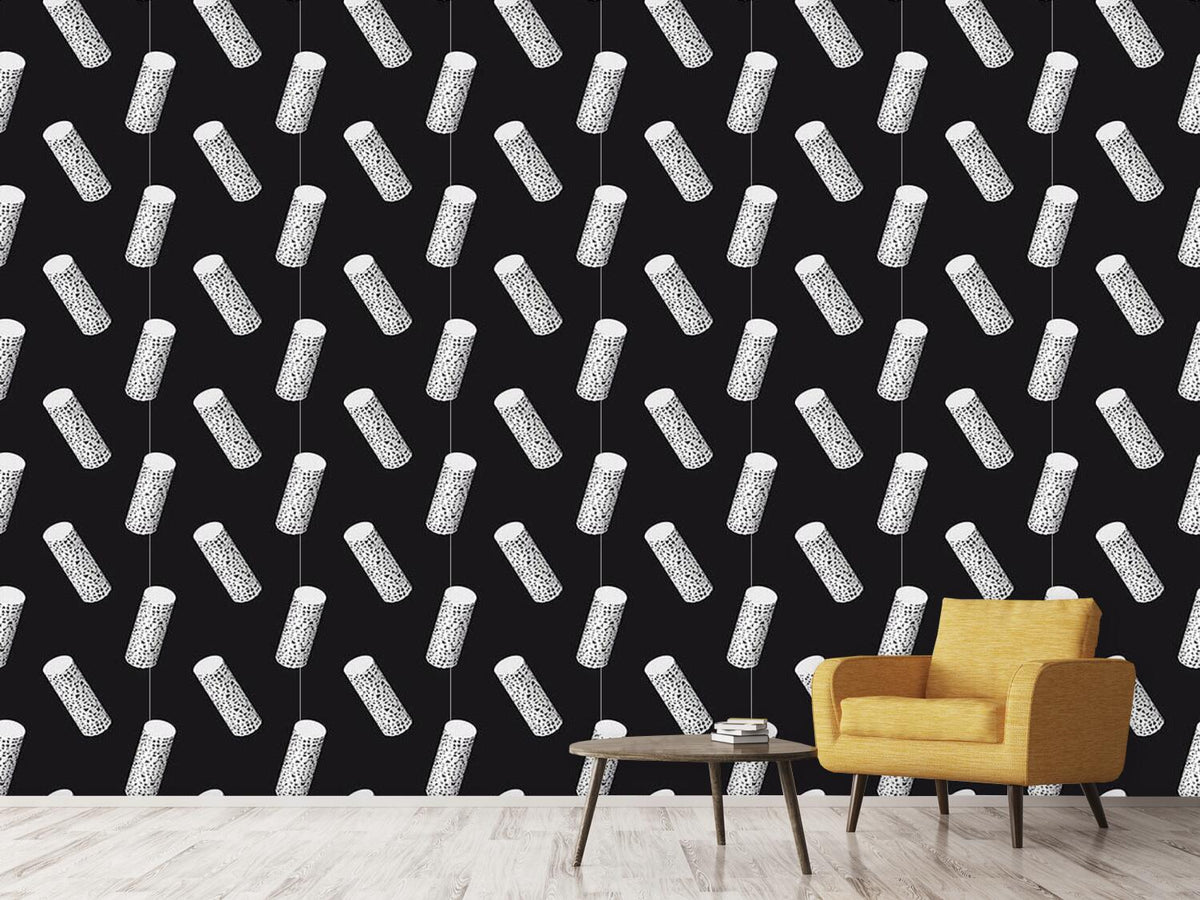 patterned-wallpaper-cylinders-with-decor