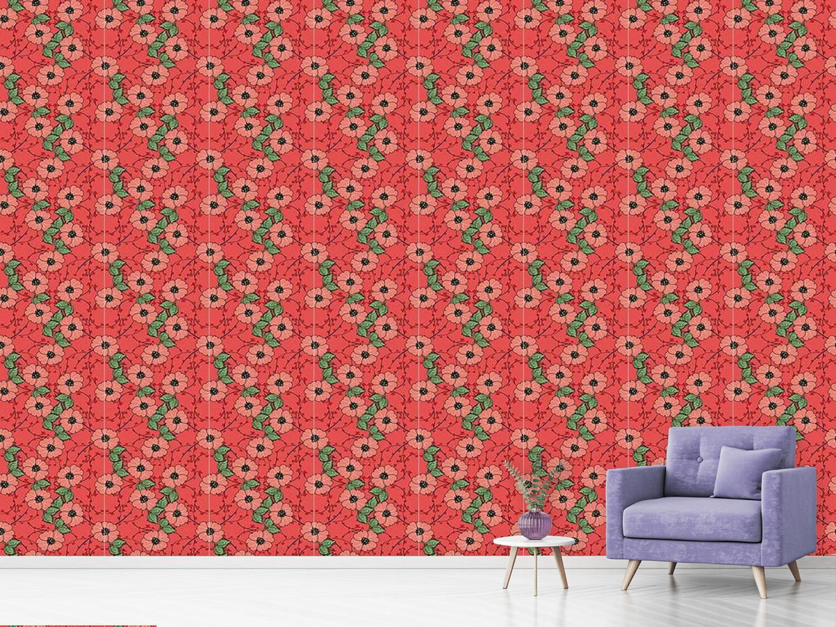 patterned-wallpaper-red-flowers-with-leaves