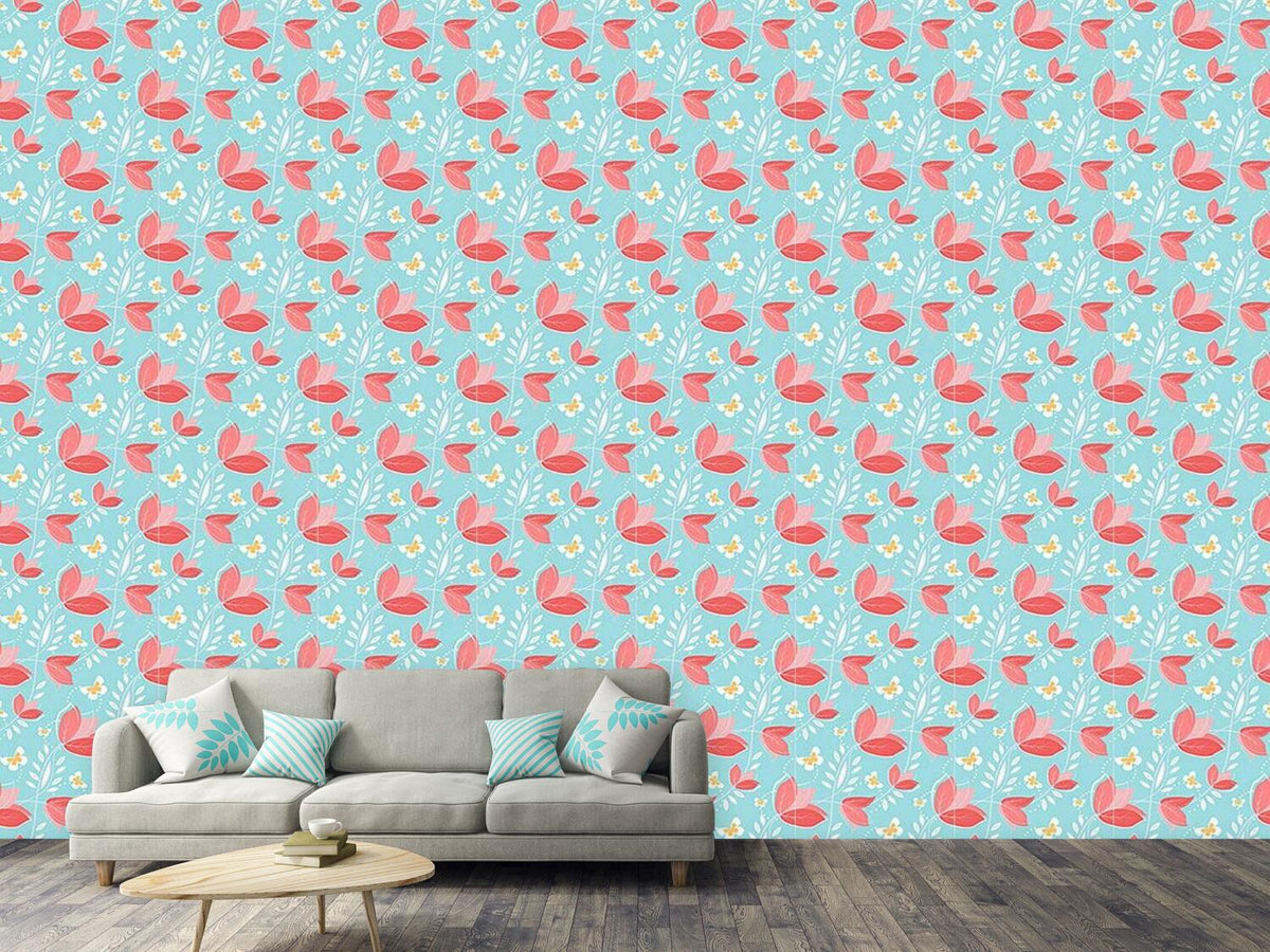 patterned-wallpaper-coral-flowers