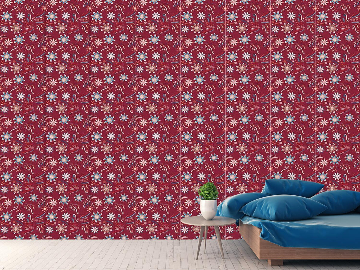 patterned-wallpaper-flowers-dance-red