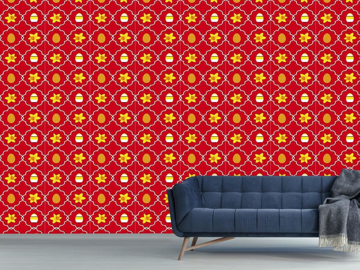 patterned-wallpaper-easter-daffodils-red