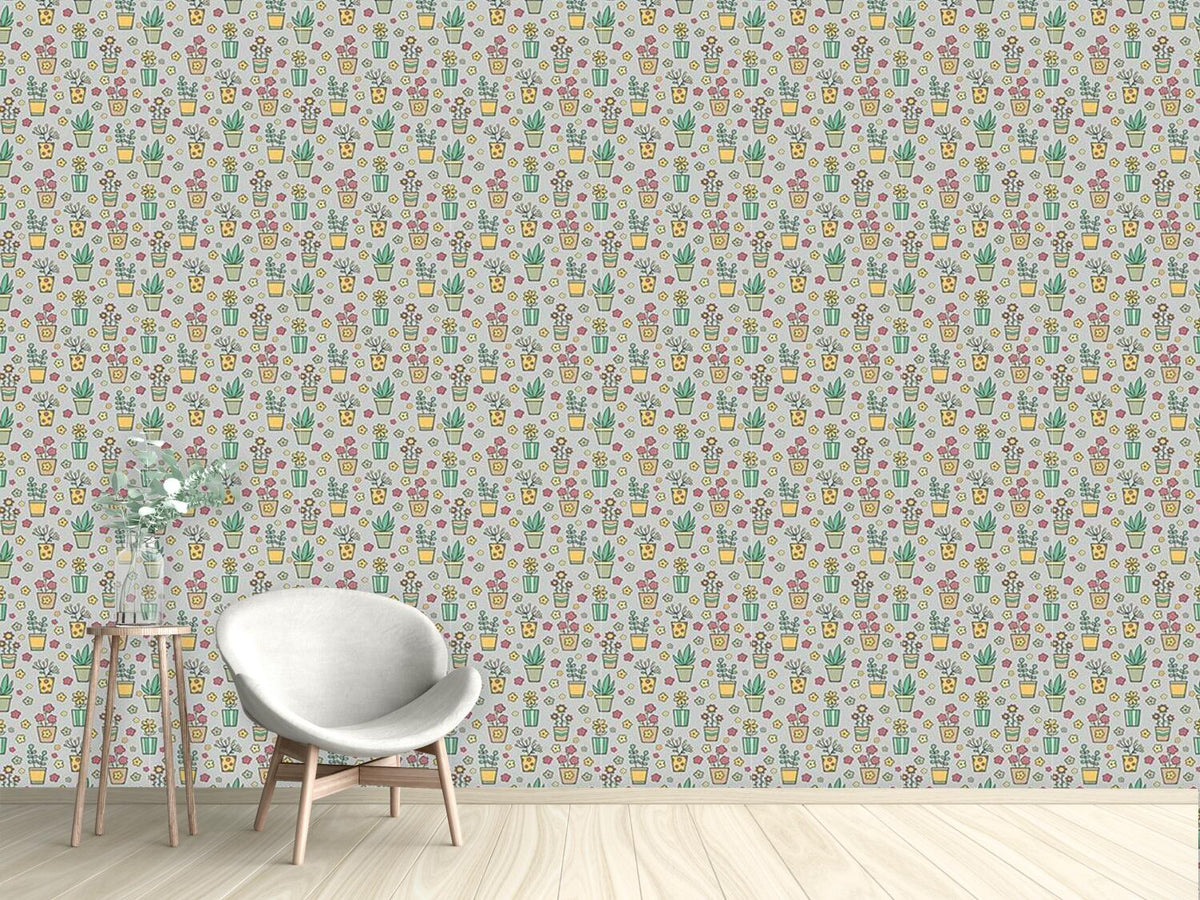 patterned-wallpaper-potted-plants-and-flowers