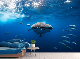 photo-wallpaper-whale-shark-escorted-by-a-school-of-bonito