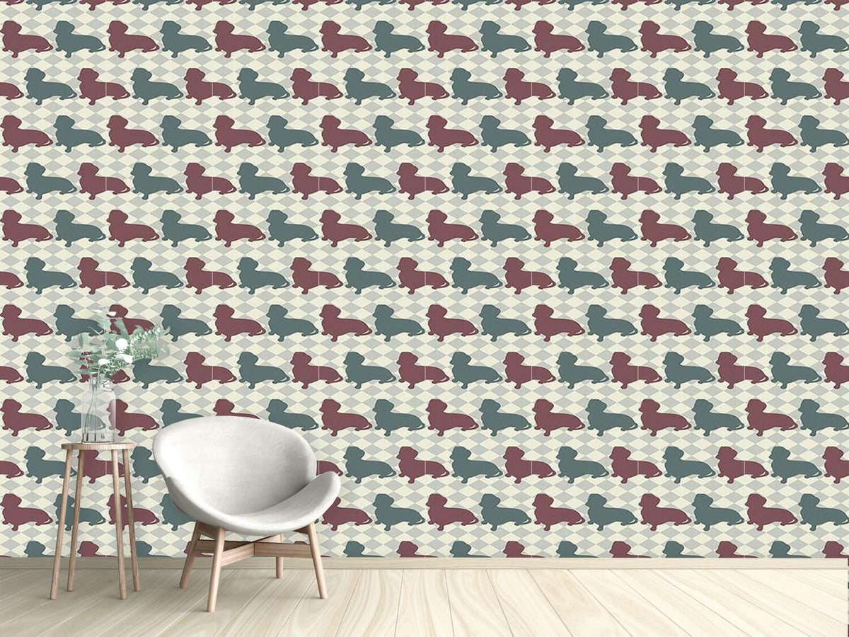 patterned-wallpaper-dachshund-check-mate